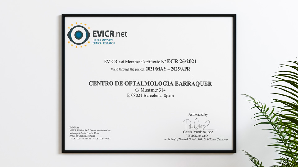 Barraquer once again becomes a certified Clinical Site of Excellence of EVICR